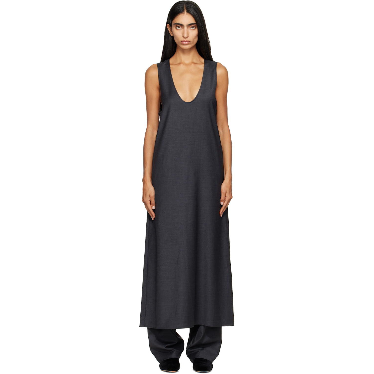 ssstein Gray Wool Silk Sleeveless Onepiece Maxi Dress