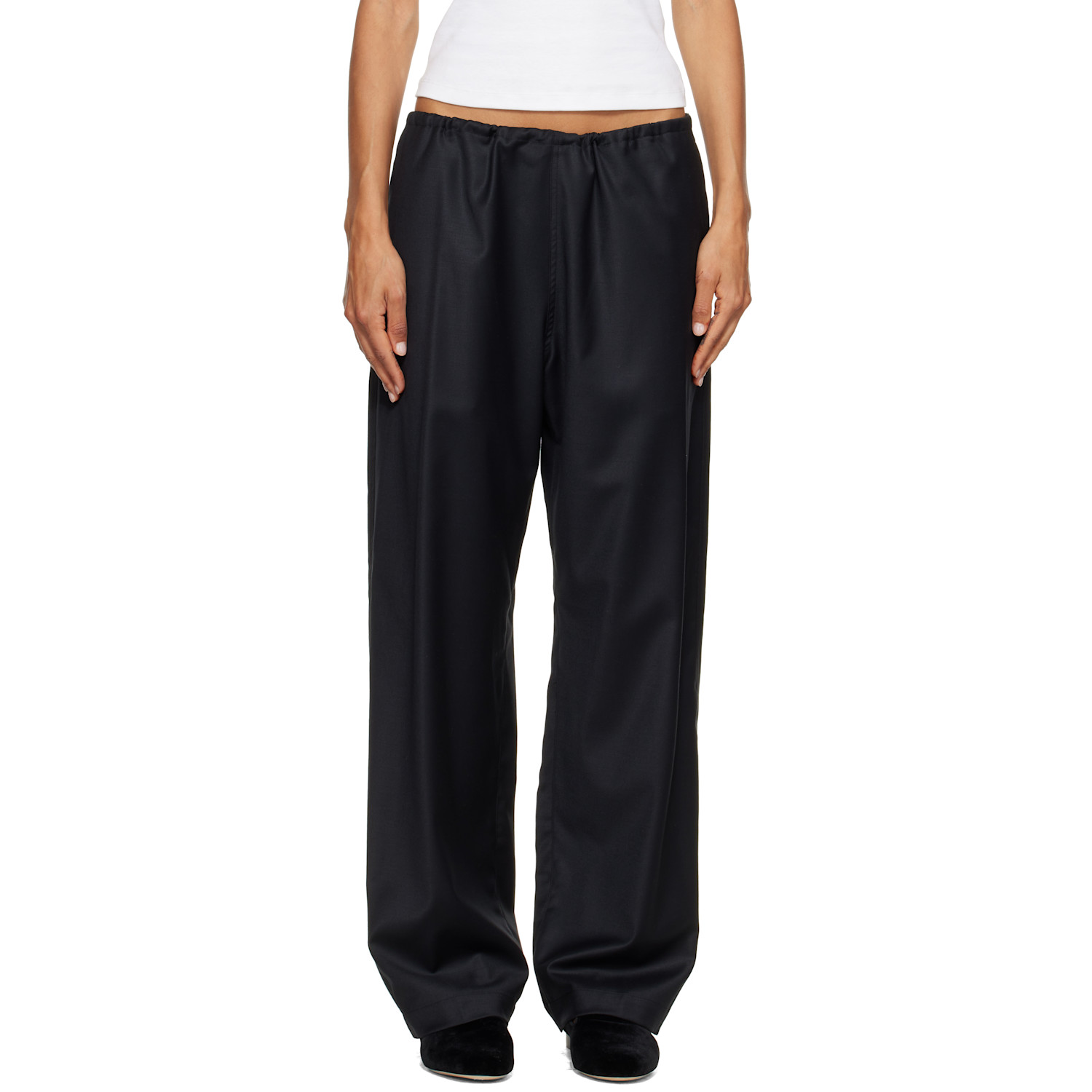 ssstein Black Wool Silk Drawstring Easy Trousers
