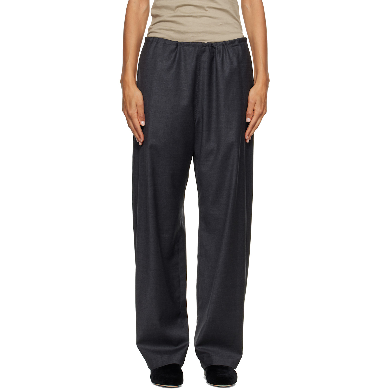 ssstein Gray Wool Silk Drawstring Easy Trousers
