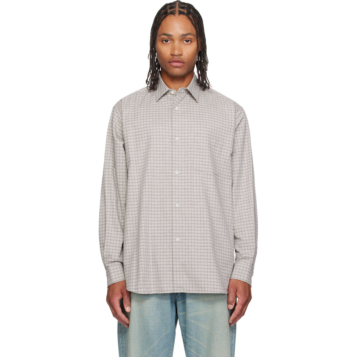 ssstein Gray Oversized Regular Collar Shirt
