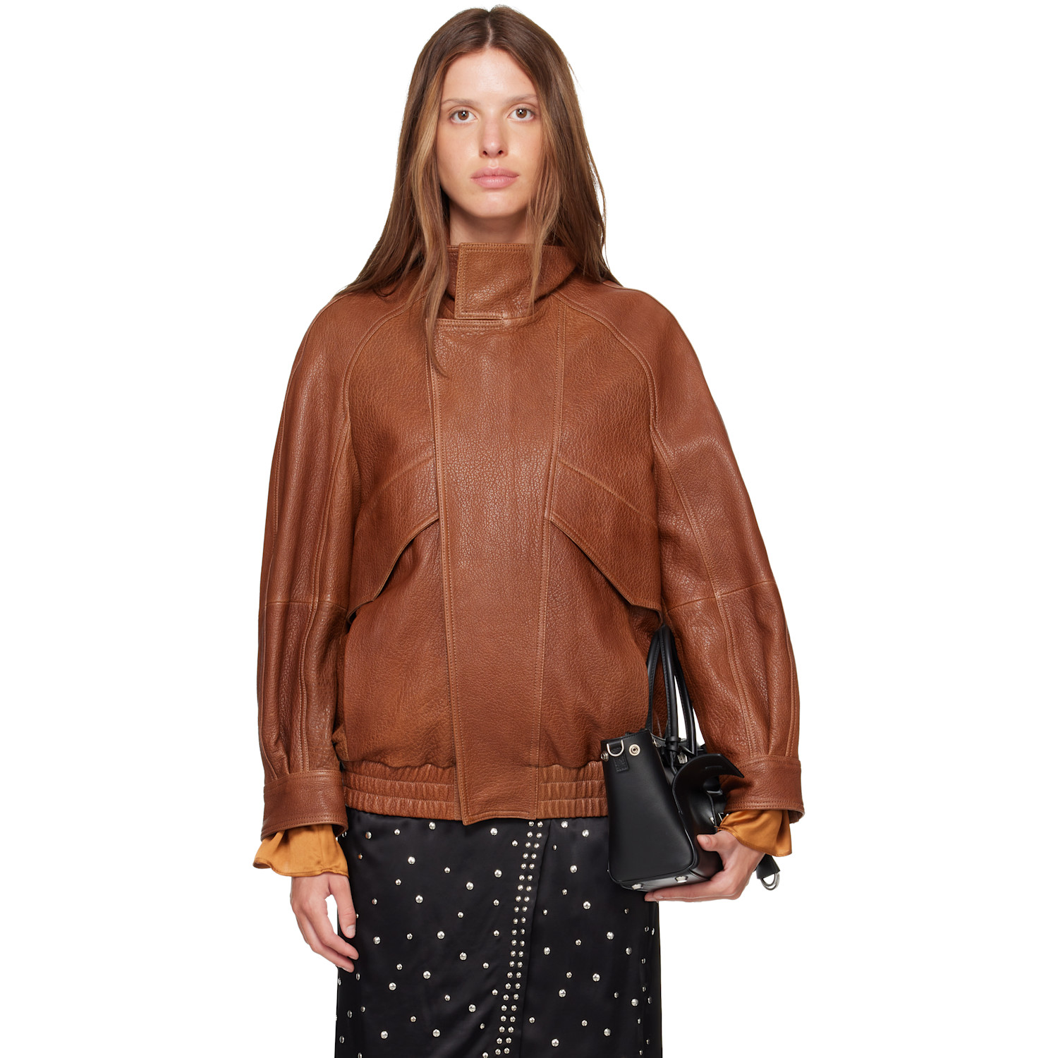 Nour Hammour Tan Ariste Leather Bomber Jacket