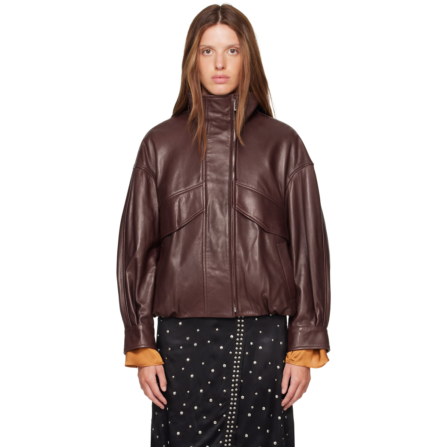 Nour Hammour Brown Roland Leather Bomber Jacket