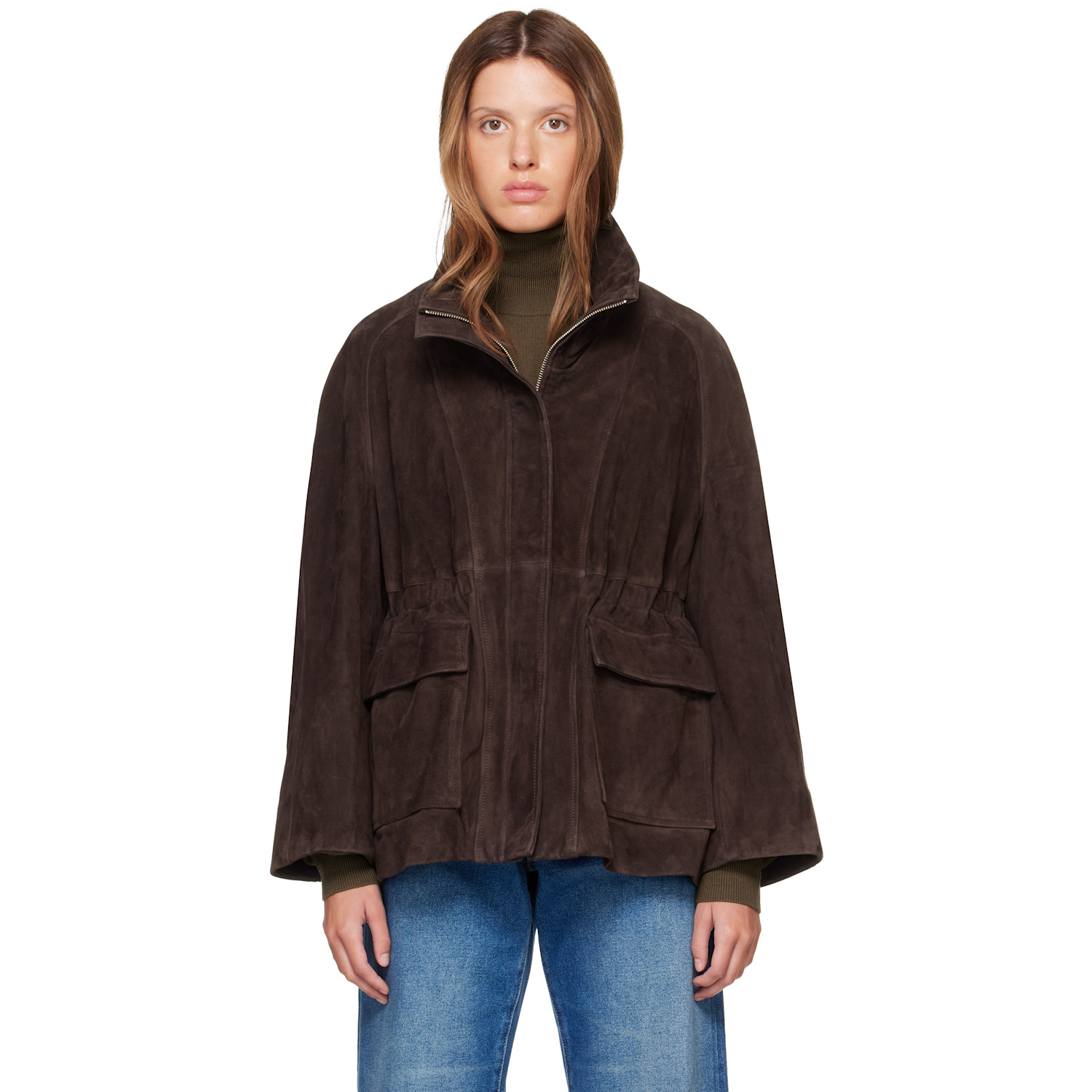 Nour Hammour Brown Quai Funnel Leather Jacket