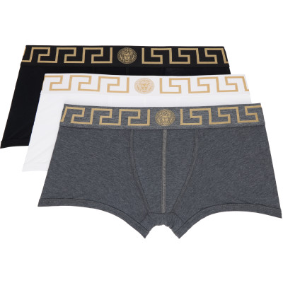 Versace Underwear — Versace Underwear Three-Pack Multicolor Greca Border Boxer Briefs