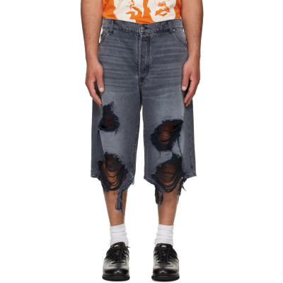 COÛT DE LA LIBERTÉ — COÛT DE LA LIBERTÉ Black Zander Rigid Denim Baggy Shorts