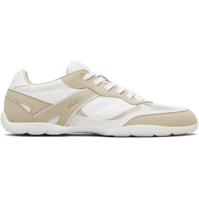 HUGO — Off-White & Beige Mesh Faux-Leather Sneakers