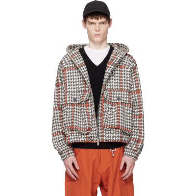 Reese Cooper — Reese Cooper Gray & Orange Wool Houndstooth Hooded Cargo Jacket
