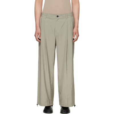 YOKE — Taupe Silk Nylon 2Pleated Easy Trousers