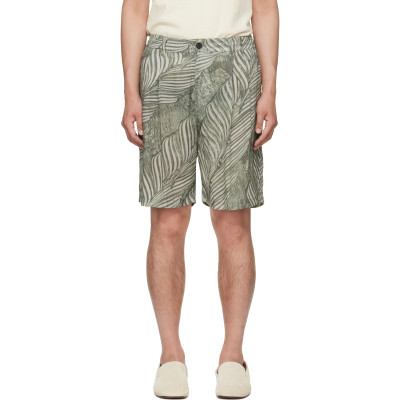 YOKE — Green Leaf Pattern Printed Rayon 2Pleated Easy Shorts