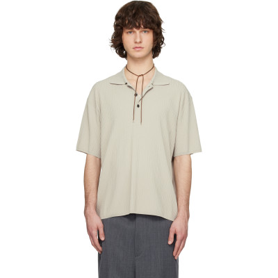 Solid Homme — Solid Homme Beige Crease Short Sleeve Collared Knit Polo