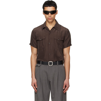 TONYWACK — TONYWACK Brown Washed Rayon Pearl Snap Shirt