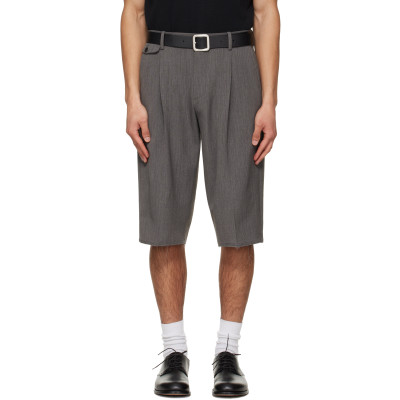 TONYWACK — TONYWACK Gray Raw-Cut Wool Pleated Tailored Shorts