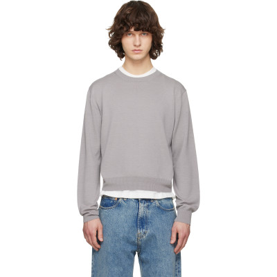 TONYWACK — Gray Extrafine Wool Crew Neck Knit Sweater