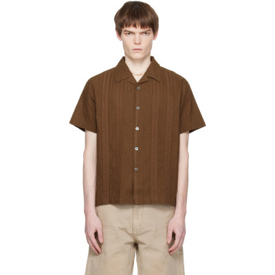 COOR — Brown Guayabera Tape Half Shirt