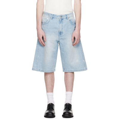 COOR — COOR Blue Painted Washed Bermuda Denim Shorts