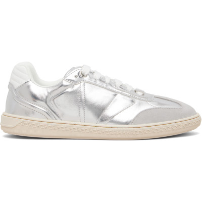 Versace — Silver Greca Court Metallic Faux-Leather Sneakers