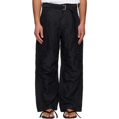 Sacai — Black Treated Nylon Twill Cargo Pants