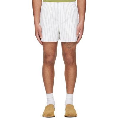 Ami Paris — Off-White & Green Cotton Elasticated Shorts