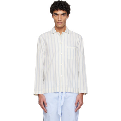 Tekla — White & Blue Poplin Long-Sleeved Pyjama Shirt