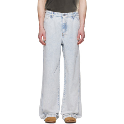 LGN Louis Gabriel Nouchi — LGN Louis Gabriel Nouchi Blue Straight-Leg Light-Wash Pleats Jeans