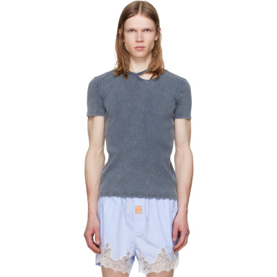 LGN Louis Gabriel Nouchi — LGN Louis Gabriel Nouchi Blue Asymmetrical Opening T-shirt