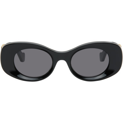 LOEWE — Black Beveled Oval Maxi Anagram Sunglasses