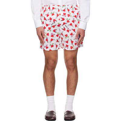 Moschino — White & Red Print Lightweight Cotton Poplin Shorts