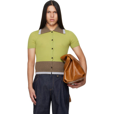 EGONlab — EGONlab Green & Brown Contrasted Ribs Knit Polo