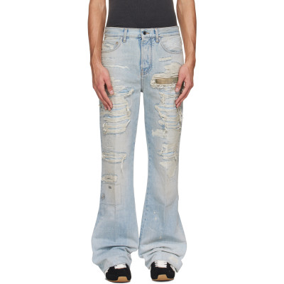 AMIRI — Blue Camo Repair Boot Cut Jeans