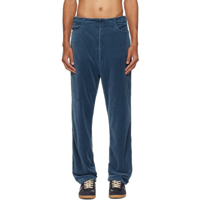 Soshiotsuki — SOSHIOTSUKI Blue Asics Edition Double Pocket Vintage Velvet Track Pants