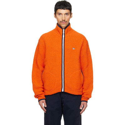 Drake's — Drake's Orange Boucle Wool Zip Fleece Jacket