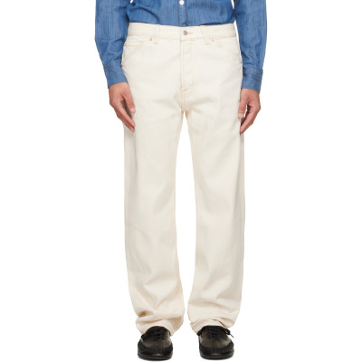 Drake's — Drake's Off-White Contrast Stich Five-Pocket Selvedge Denim Jeans