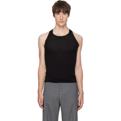 AARON ESH — AARON ESH Black Jersey Satin Trim Tank Top