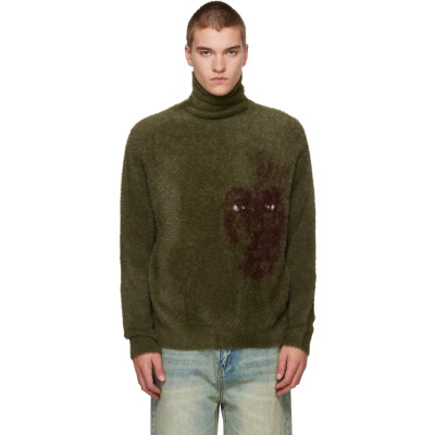 KidSuper — KidSuper Green Fuzzy Knit 'Hatched Face' Turtleneck