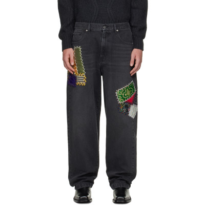 Bluemarble — BLUEMARBLE Black Embroidered Patchwork Jeans