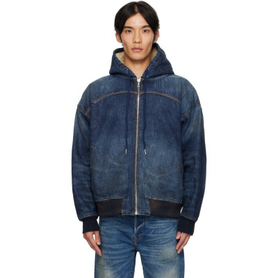 COÛT DE LA LIBERTÉ — COÛT DE LA LIBERTÉ Navy Mike Japanese VTG Double Dip Sherpa Lined Denim Jacket