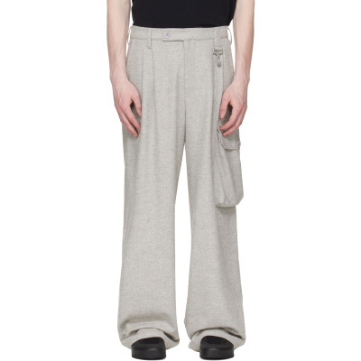 Reese Cooper — Reese Cooper Gray Wool Herringbone Pleated Cargo Pants
