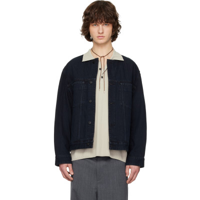 Solid Homme — Solid Homme Black Collarless Denim Trucker Jacket