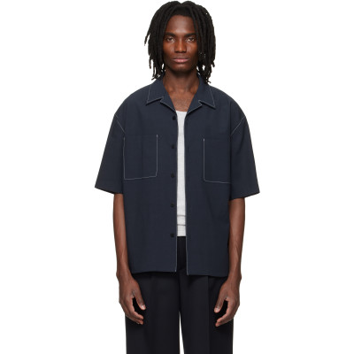 Solid Homme — Solid Homme Navy Camp Collar Shirt