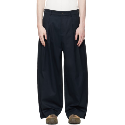 RE;CODE — RE;CODE Navy Raw Edge Two Tuck Trousers