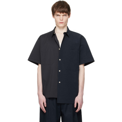 RE;CODE — RE;CODE Navy Split Short Sleeve Seersucker Shirt