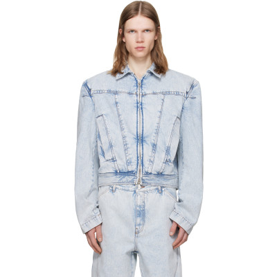 LGN Louis Gabriel Nouchi — LGN Louis Gabriel Nouchi Blue Wide-Shoulder Zipped Denim Jacket