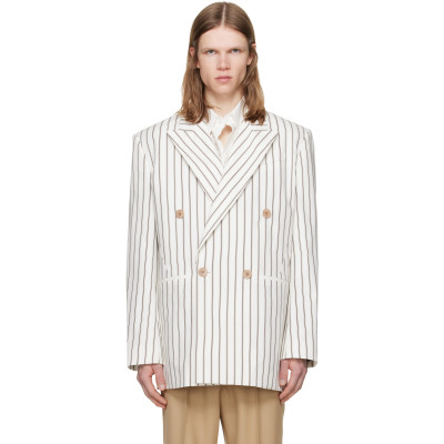 LGN Louis Gabriel Nouchi — LGN Louis Gabriel Nouchi Off-White Straight Double-Breasted Striped Blazer