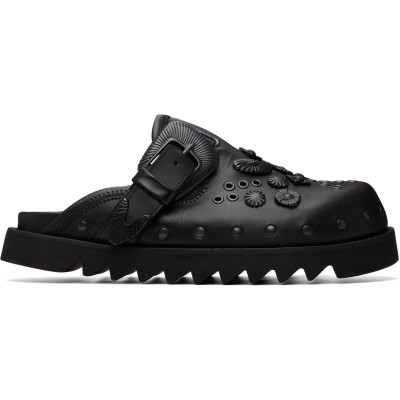Toga Virilis — Toga Virilis SSENSE Exclusive Black Eyelet Metal Sabot Slip-on Loafers