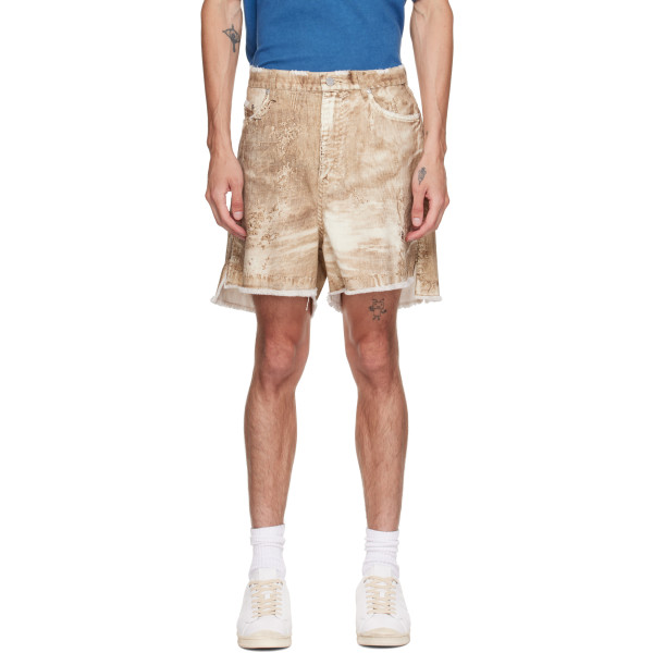 CAMPERLAB — Beige Corduroy Print Denim Cutoff Shorts