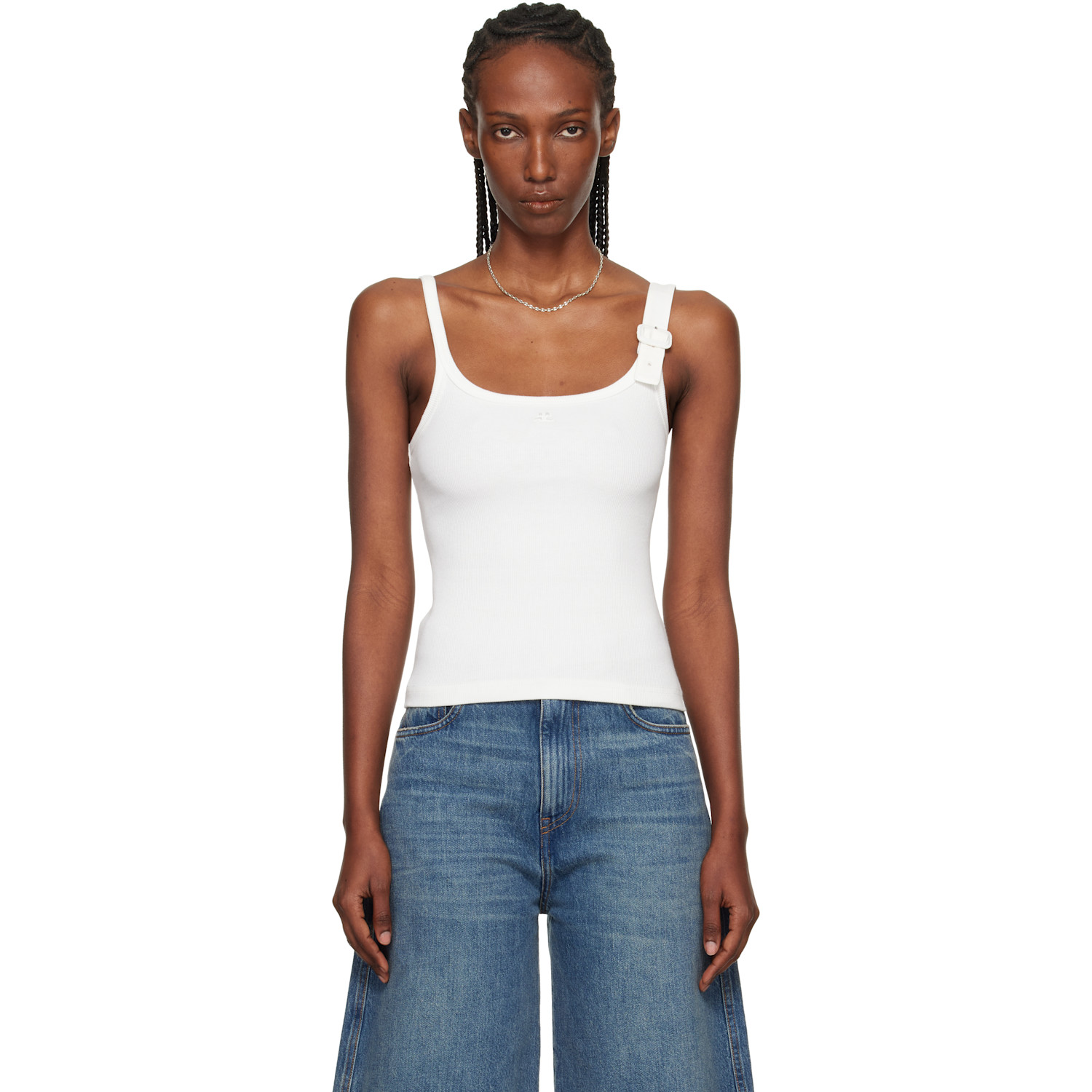 Courreges Tank Suspenders 90's Rib Top in Black | Smart Closet