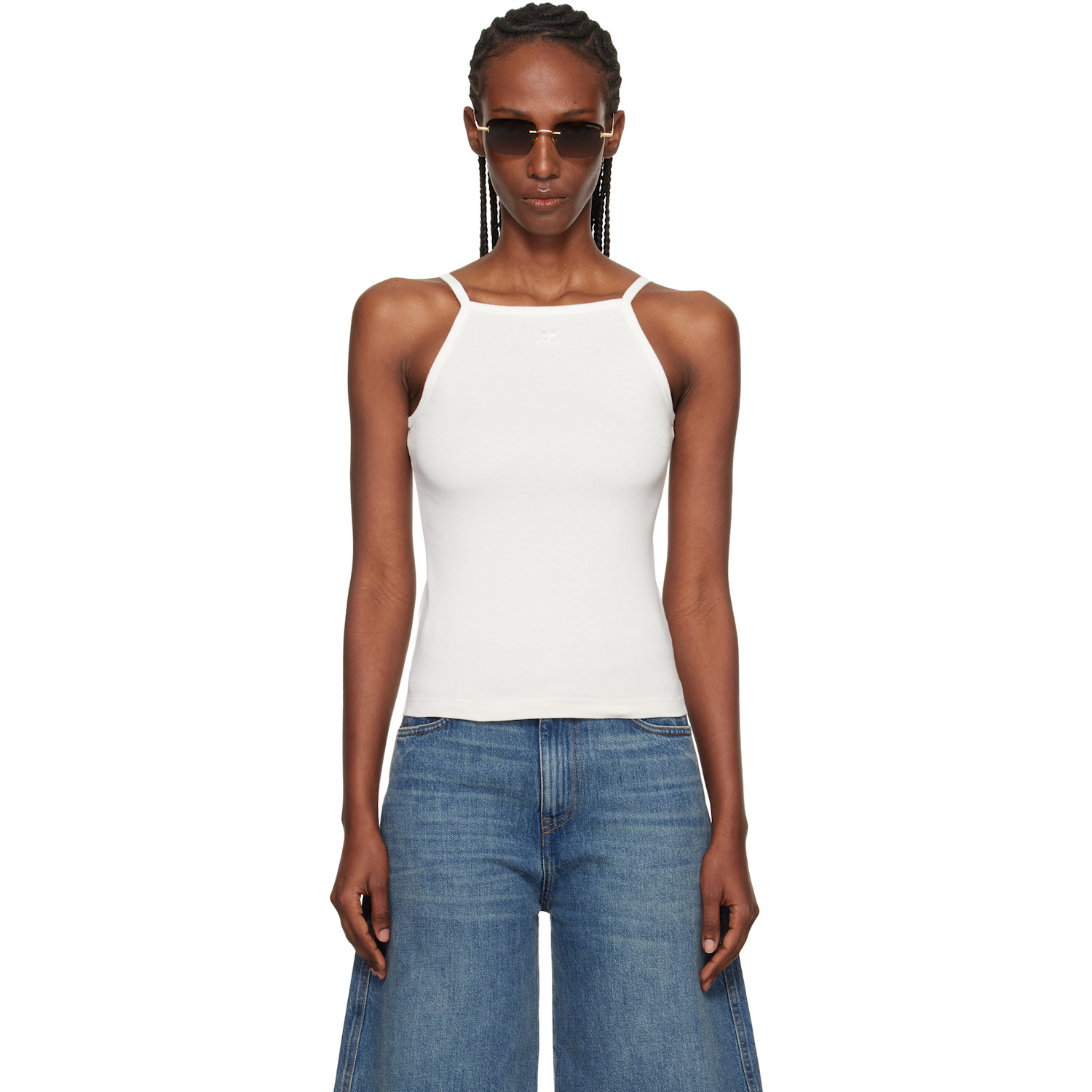 Courreges Tank Suspenders 90's Rib Top in Black | Smart Closet
