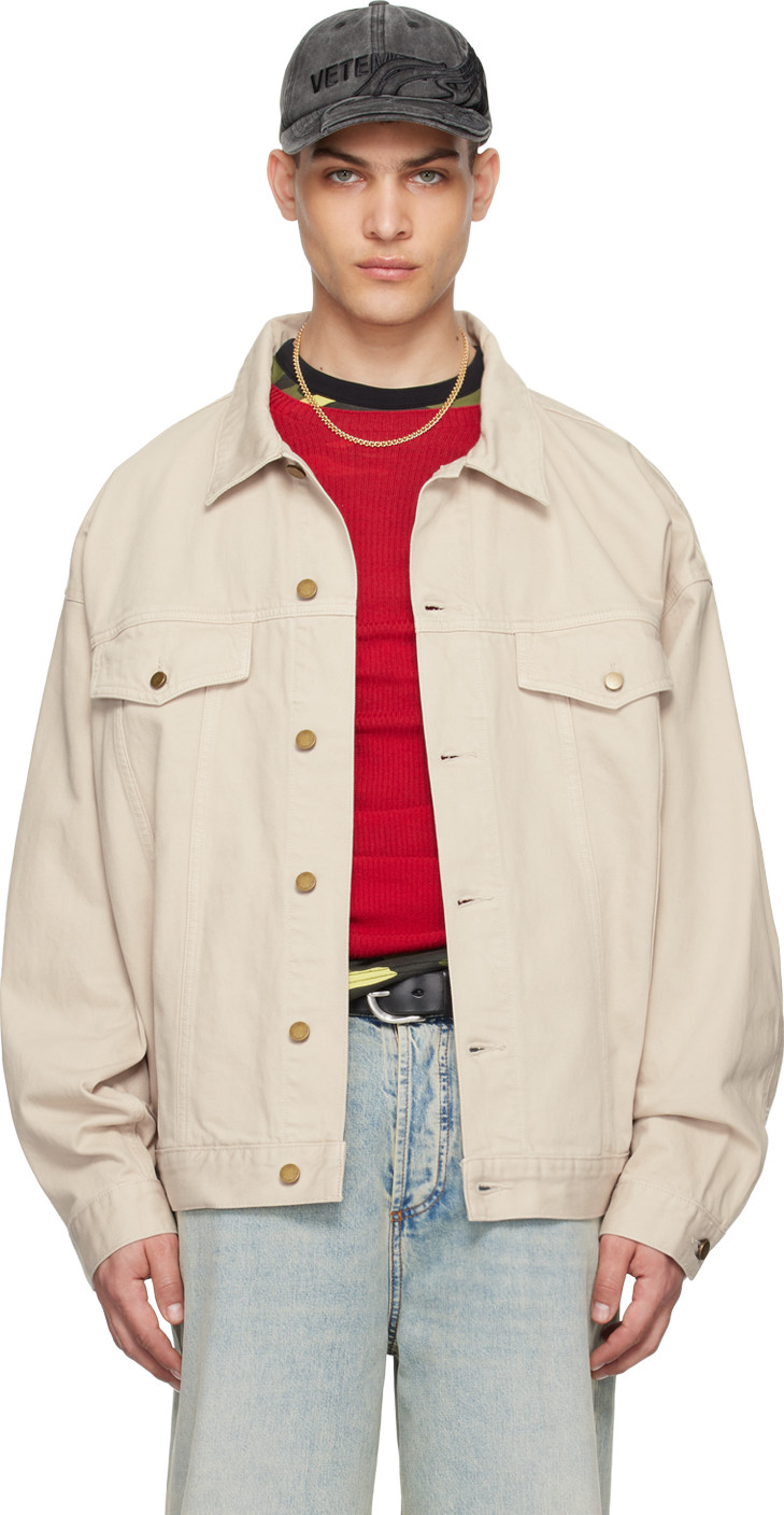 Taupe Patch Denim Jacket by Fear of God ESSENTIALS on Sale