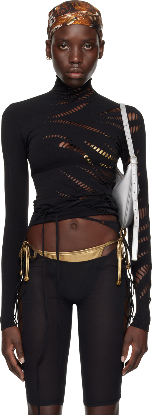 Black Cutout Turtleneck by Mugler on Sale