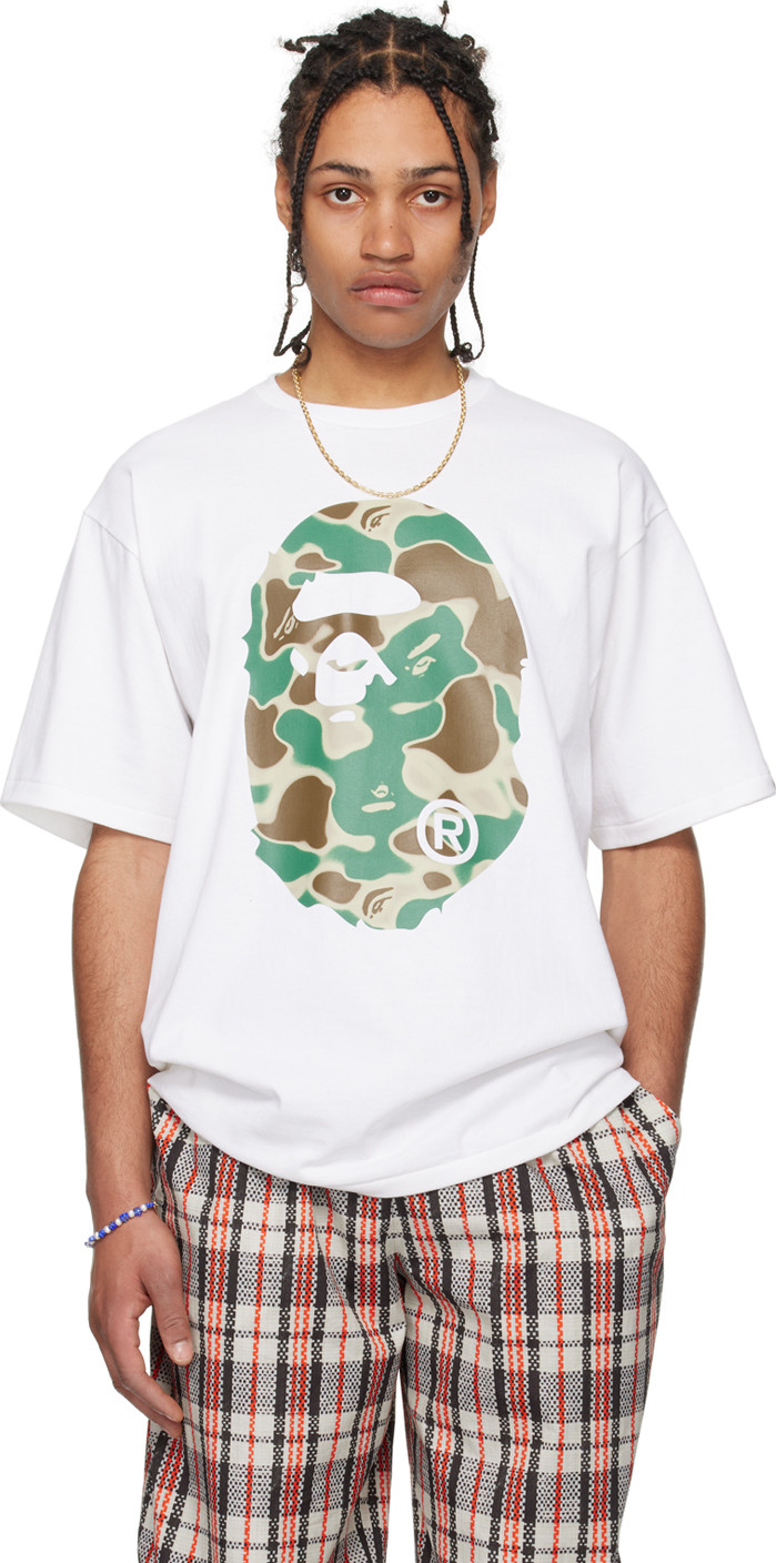 Bape White Liquid Camo Big Ape Head T Shirt Ssense